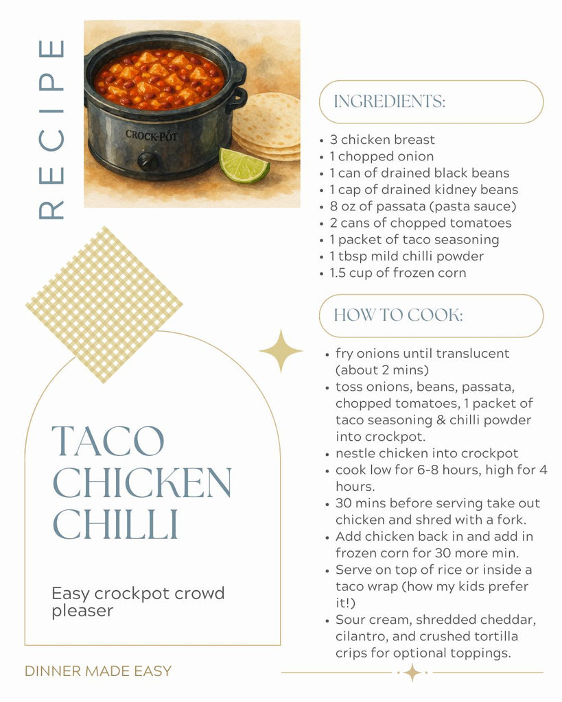 Easy Crockpot Taco Chicken Chilli (Family Favourite Weeknight Dinner)