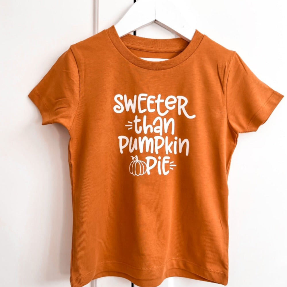 Unisex "Sweeter than pumpkin pie" kids t-shirts in sizes 3 years - 14 years. 